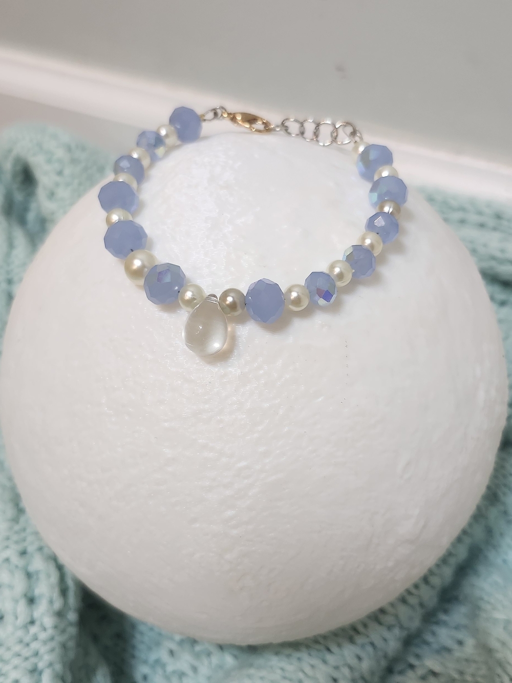Beaded Multi-Color Bracelet And Necklace with Clear Crystal and Pearl Accents - Picture 5 of 5